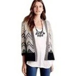 Moth Anthropologie Chevron Open Front Cardigan NWT Grey Navy Blue Wool Blend L